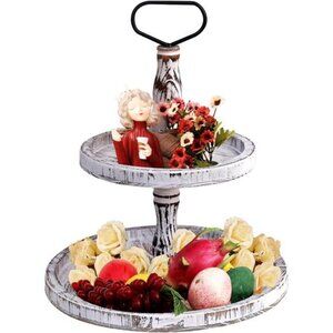 Tiered Tray Two Tier Trays Round Rustic Cupcake Stand,Serving Cakes Holder